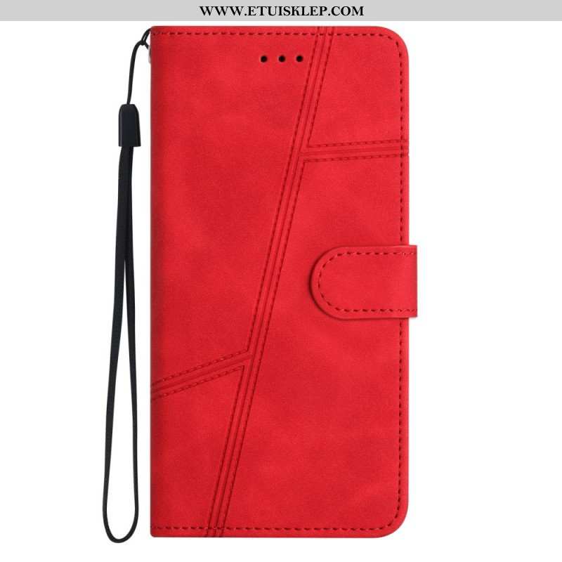Etui Folio do Xiaomi Redmi Note 12 5G z Łańcuch Paskowaty Geometryczny Skórzany Styl